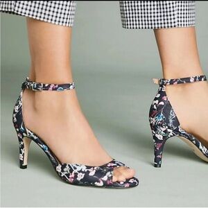 Anthropologie Floral Peep Toe Ankle Wrap Strap Heels